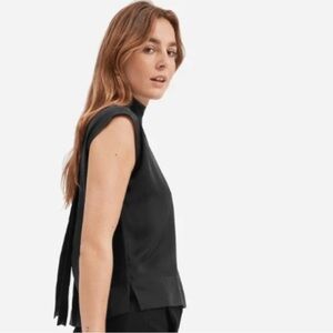 Everlane Women’s Size 4 The Clean Silk Tie Neck Tank Blouse Black Sleeveless